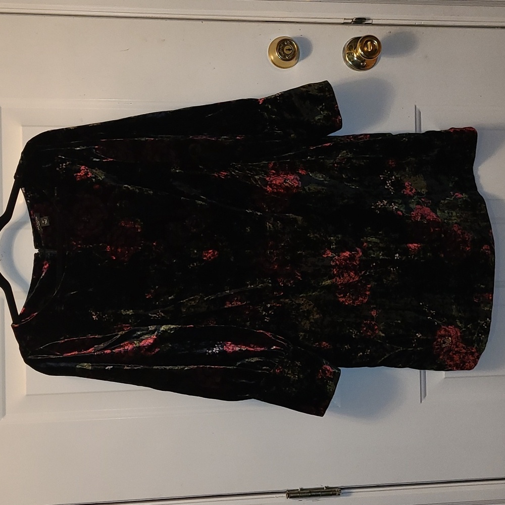 Ann Taylor Petite Size 10 floral velour holiday dress.